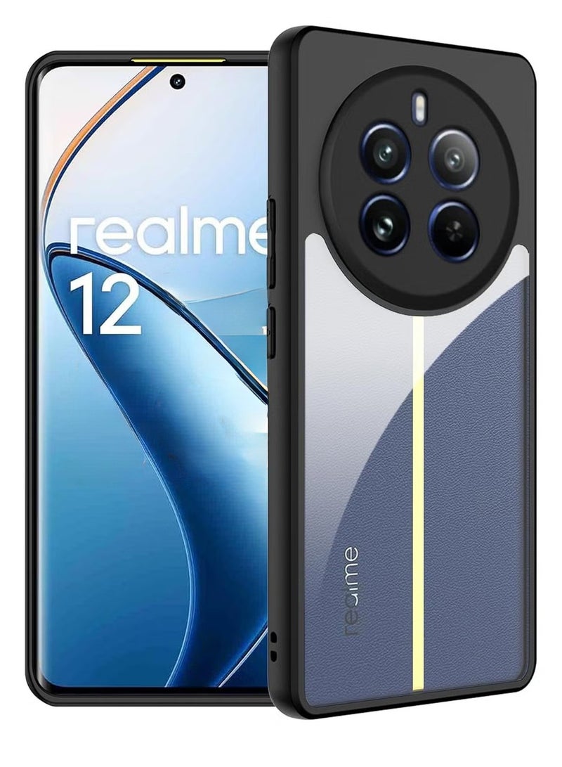 جراب لهاتف Realme 12 4G/Realme 12+ Plus 5G/Realme 13 4G، جراب واقٍ شفاف ناعم من مادة TPU، جراب صلب من مادة PC، مقاوم للخدش والصدمات، أسود - Image 1