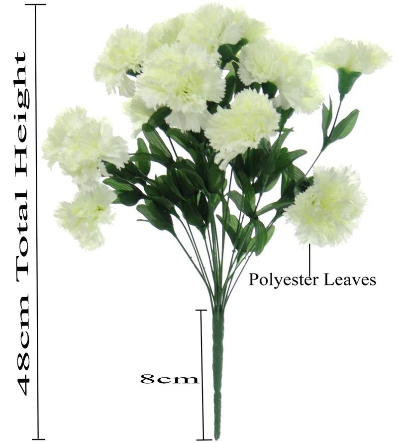 Fourwalls Artificial Decorative Carnation Flower Bunches (18 Flower Heads, 50 cm Tall, White) - Image 2