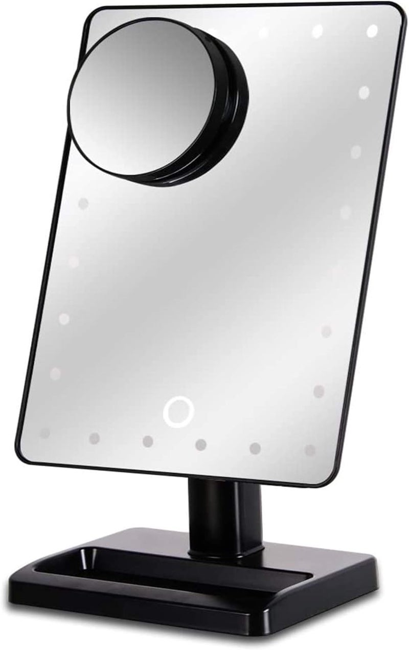 Waneway Waneway 12-Inch Screen Makeup Mirror with 24 LED Lights, Lighted Vanity Dressing Table Mirror with Touch Dimmable Memory Function and 10x Magnification Spot Mirror, Black (Battery Not Included) 