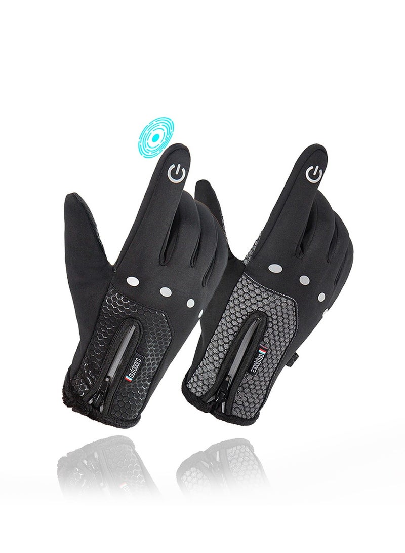 Zikra Touchscreen Cycling Gloves, Waterproof, Windproof, and Warm with Plush Fleece Lining for Outdoor Riding, Running, and Hiking - Features Reflective Strips, Adjustable Zip Design for Men and Women - Image 1