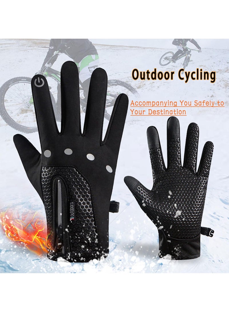 Zikra Touchscreen Cycling Gloves, Waterproof, Windproof, and Warm with Plush Fleece Lining for Outdoor Riding, Running, and Hiking - Features Reflective Strips, Adjustable Zip Design for Men and Women - Image 3