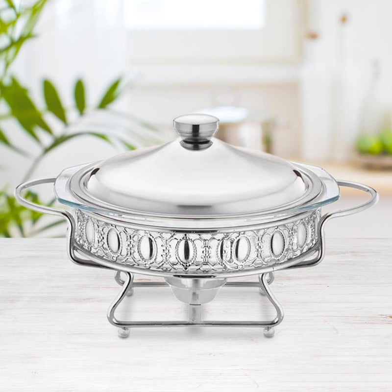 Silver Round Chafing Dish 2L Portable Buffet Food Warmer Tray - Image 3