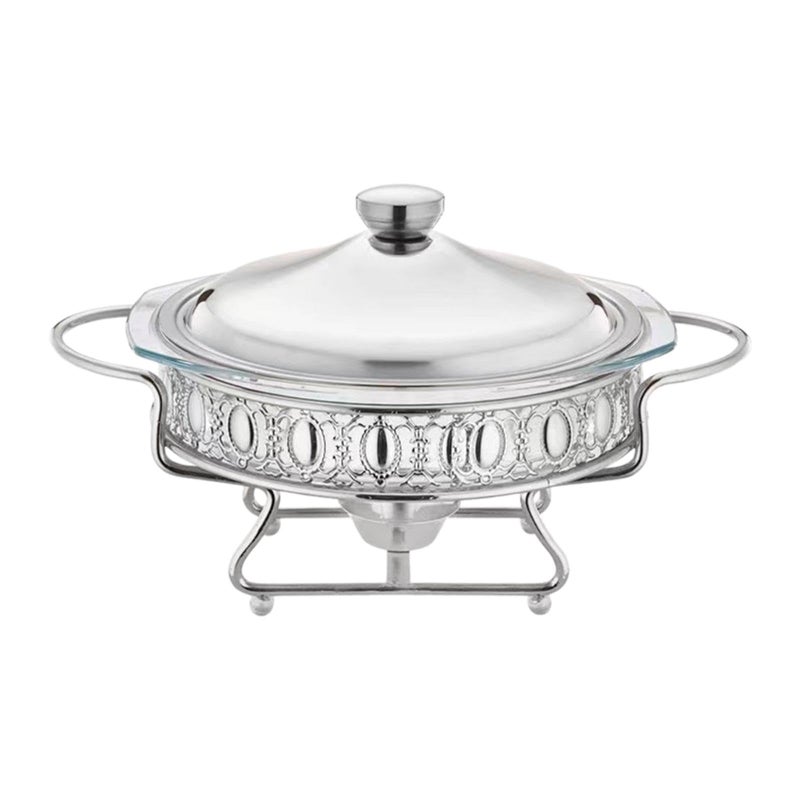 Silver Round Chafing Dish 2L Portable Buffet Food Warmer Tray - Image 2