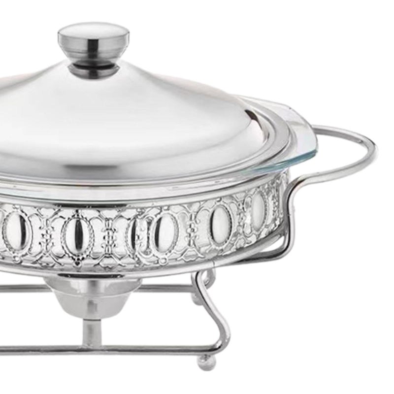 Silver Round Chafing Dish 2L Portable Buffet Food Warmer Tray - Image 4