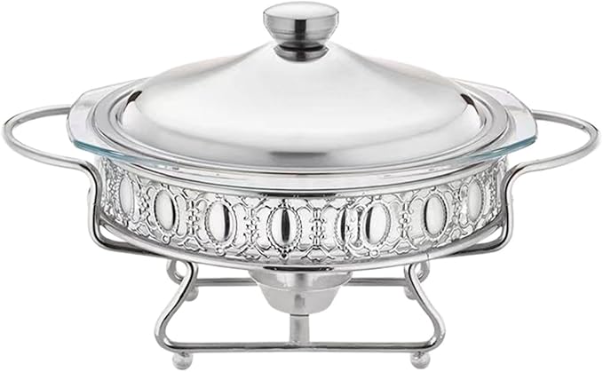Silver Round Chafing Dish 2L Portable Buffet Food Warmer Tray - Image 1
