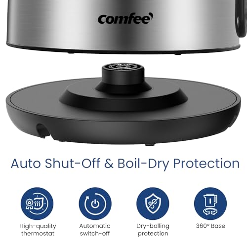 Comfee' غلاية كهربائية من كومفي' مصنوعة من الفولاذ المقاوم للصدأ، سعة 1.7 لتر، غلاية شاي كهربائية وغلاية ماء ساخن، 1500 واط غليان سريع مع ضوء LED، إيقاف تشغيل تلقائي وحماية من الغليان الجاف - Image 4