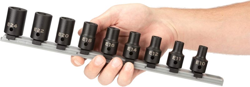 Tekton 1/2 Inch Drive Shallow External Star Impact Socket Set with Rail, 9-Piece (E10 - E24) | SID92100 - Image 3