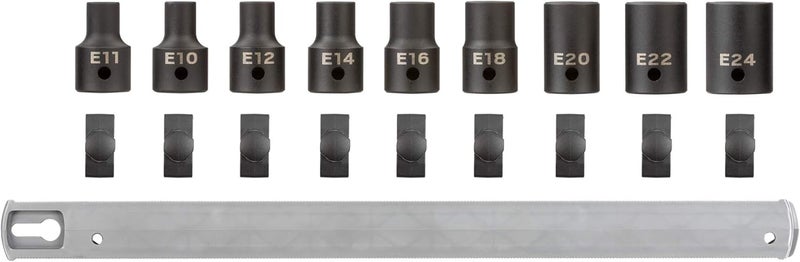 Tekton 1/2 Inch Drive Shallow External Star Impact Socket Set with Rail, 9-Piece (E10 - E24) | SID92100 - Image 2