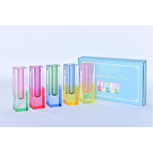 HLYU 5 Pcs Acrylic Vase Set, Bud Vase for Centerpieces, Maximalist Decor Cute Flowers Vases for Modern Home, Office, Bedroom, Living Room, Dining Table (Pink, Purple, Green, Blue, Yellow) - Image 1