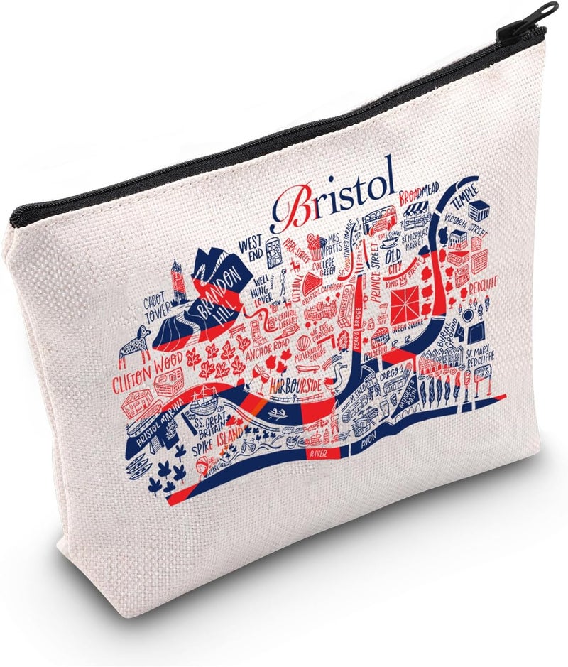 Bristol England Lover Makeup Bag Bristol UK Map Travel Vacation Holiday Cosmetic Bag BFF Women Gift (BRISTOL)