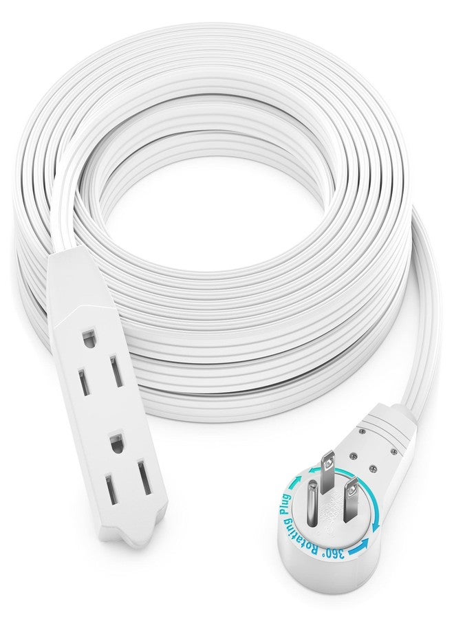 Maximm Cable 25 Ft 360° Rotating Flat Plug Extension Cord/Wire, 16 AWG Multi 3 Outlet Extension Wire, 3 Prong Grounded Wire - White - UL Certified - Image 1