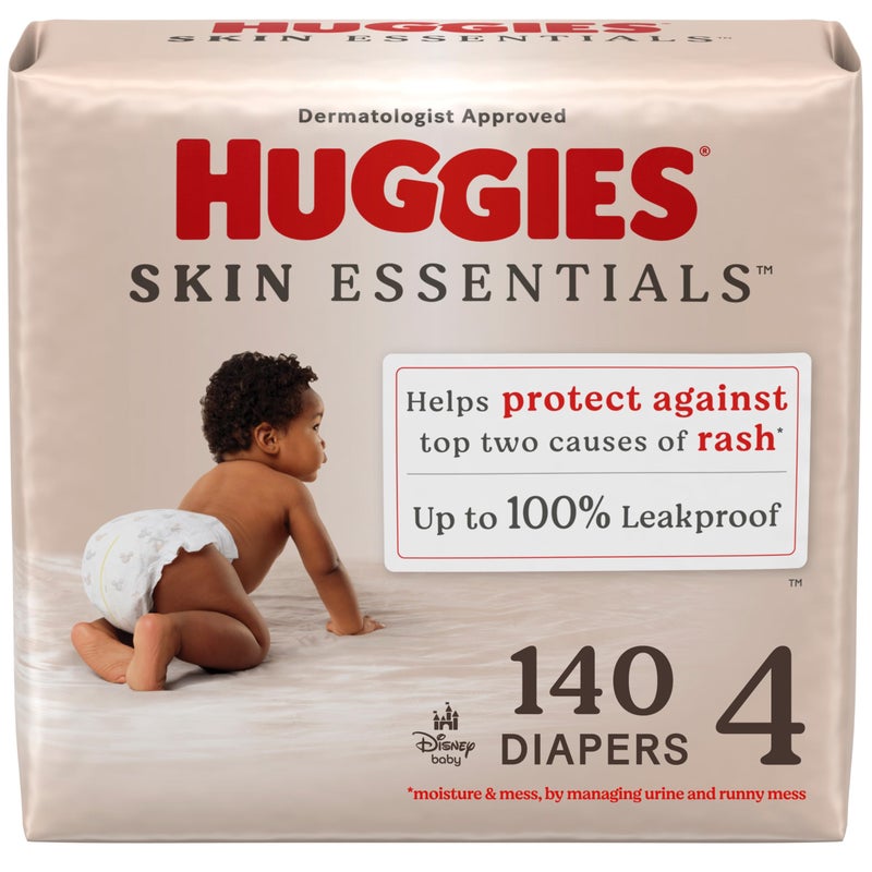 Huggies Size 4 Diapers, Skin Essentials Baby Diapers, Size 4 (22-37 lbs), 140 Count (2 Packs of 70) - Image 1