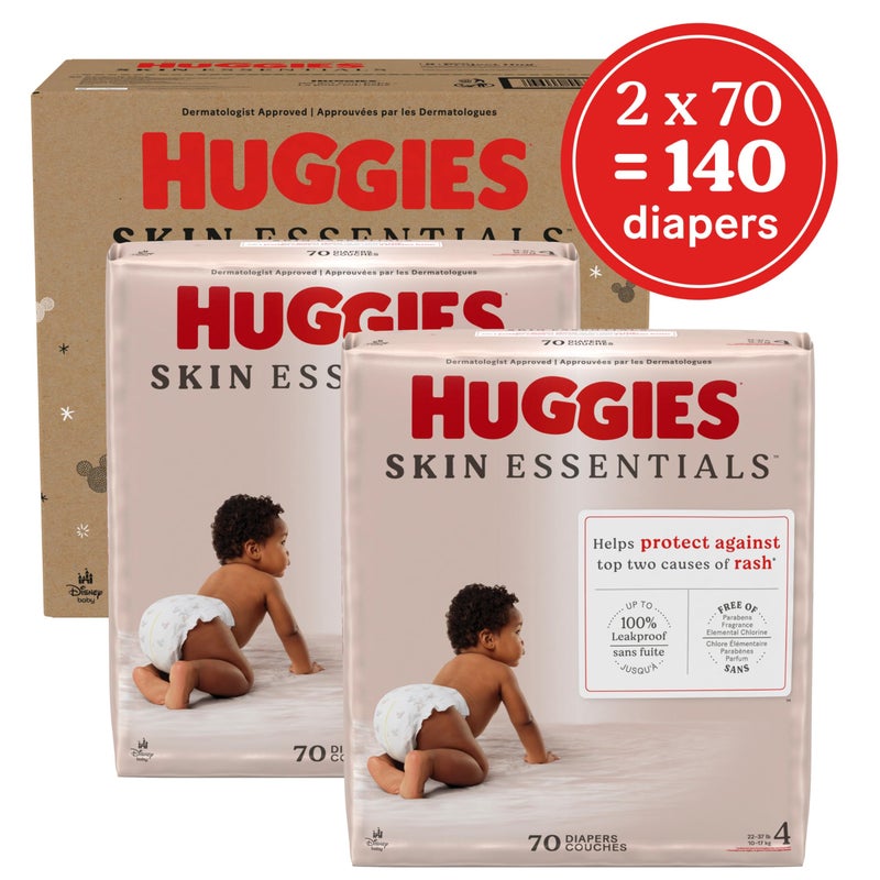 Huggies Size 4 Diapers, Skin Essentials Baby Diapers, Size 4 (22-37 lbs), 140 Count (2 Packs of 70) - Image 2