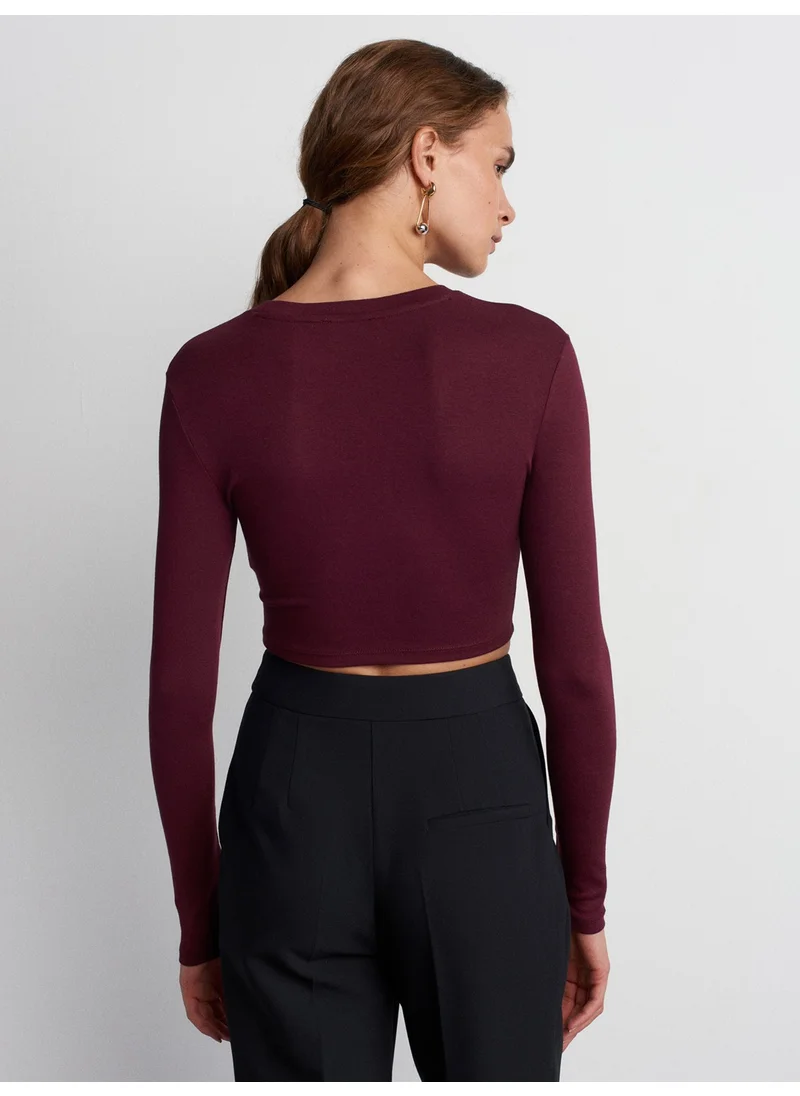 ديلفين 31236 Long Sleeve Crop Top-Burgundy