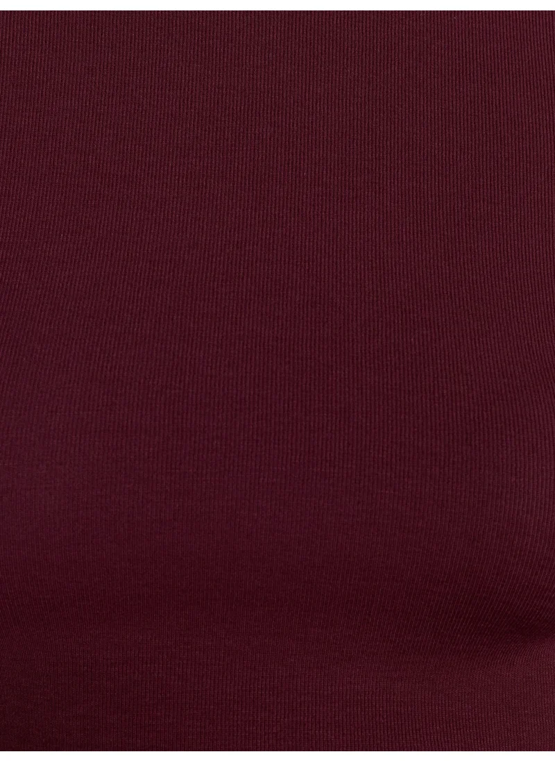 Dilvin 31236 Long Sleeve Crop Top-Burgundy