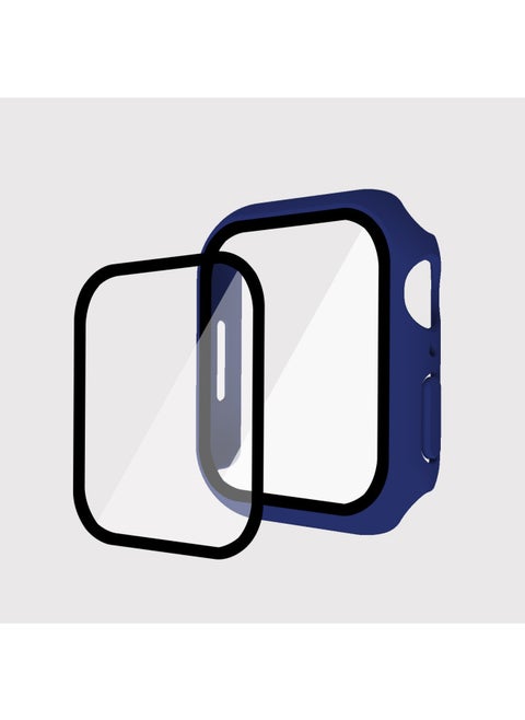 Suitable For Iwatch9 Watch Protective Shell PC Hard Shell Tempered Film Integrated Protective Cover 8/7/6 For Apple Watch Case-Color:Midnight Blue-Exterior Dimension:45mm(7 Generations With Keys)