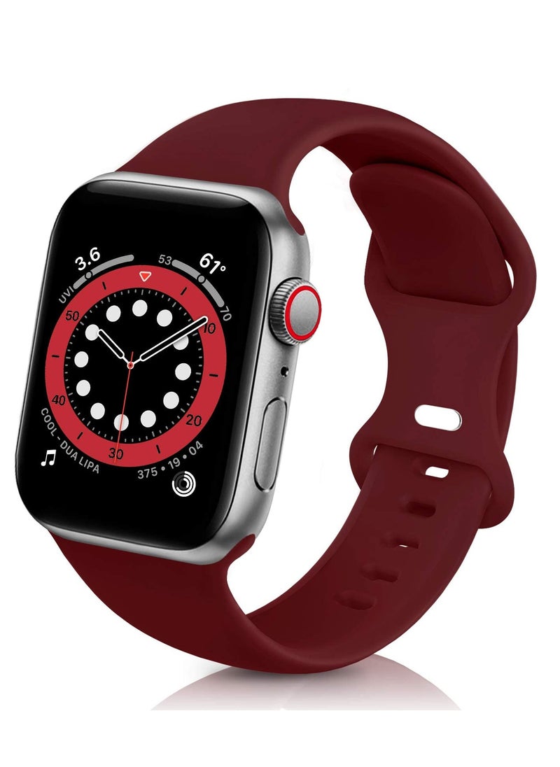 Generic - Compatible with Apple watch Band 42mm 44mm 45mm 46mm 49mm for Women Men, Soft Silicone Wristband Strap Bands for iWatch Ultra 2/1 Series 10 9 8 7 6 5 4 3 2 1 SE 2/1 Burgundy Red - Image 1