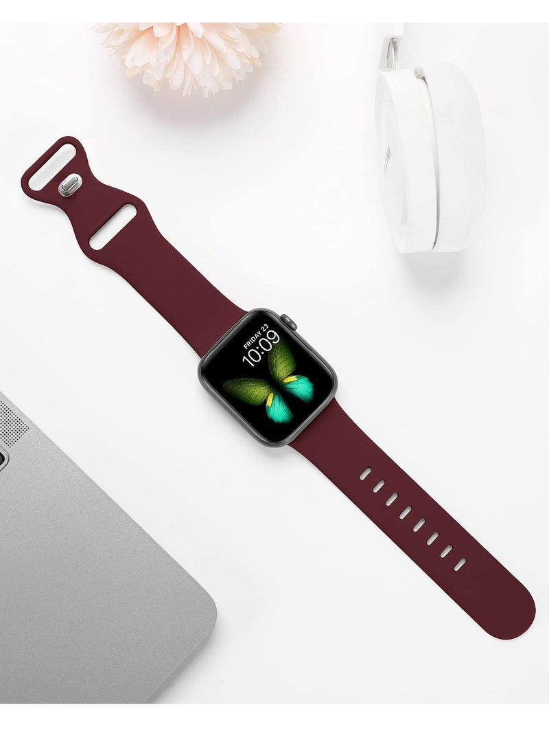Generic - Compatible with Apple watch Band 42mm 44mm 45mm 46mm 49mm for Women Men, Soft Silicone Wristband Strap Bands for iWatch Ultra 2/1 Series 10 9 8 7 6 5 4 3 2 1 SE 2/1 Burgundy Red - Image 1