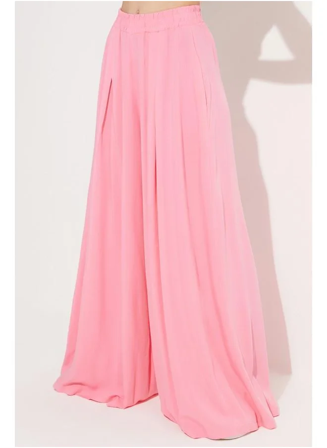 جون June Loose Cut Viscose Elastic Waist Trouser Pink