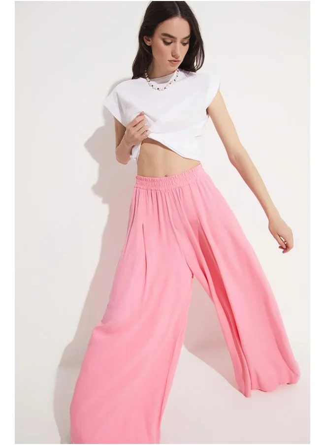 جون June Loose Cut Viscose Elastic Waist Trouser Pink