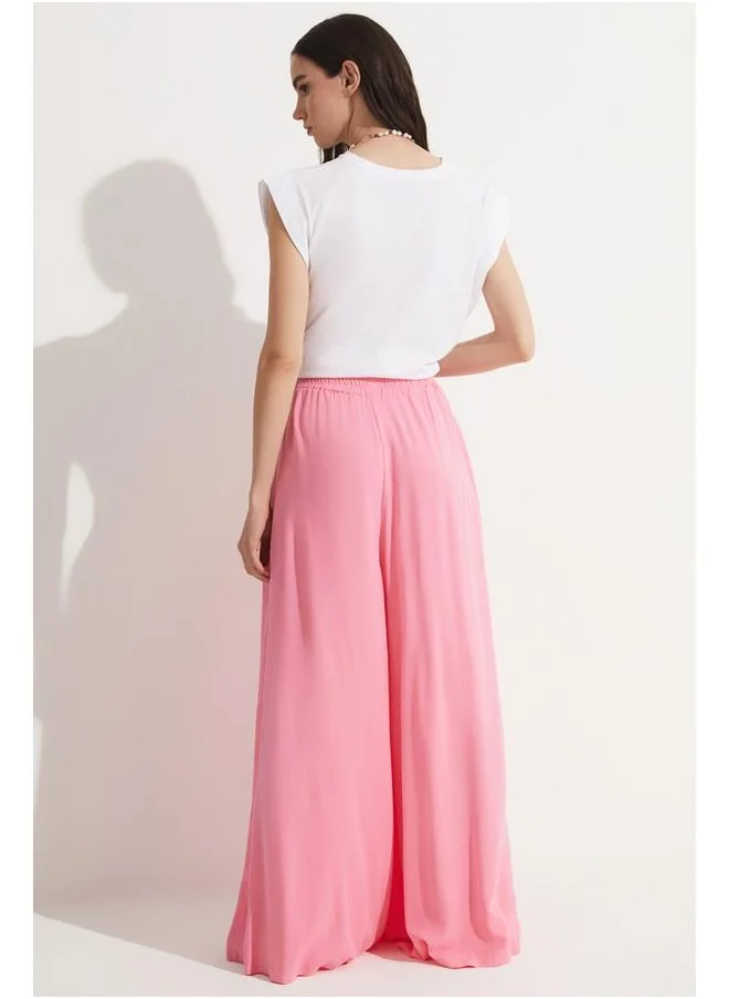 جون June Loose Cut Viscose Elastic Waist Trouser Pink