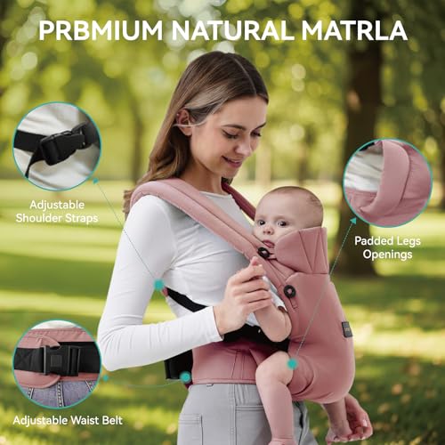 BethBear Baby Carrier Newborn to Toddler 7-45 lbs with Natural Material, Ergonomic Design,Versatile and Adjustable,Hands Free for Moms&Dads,Pink - Image 5