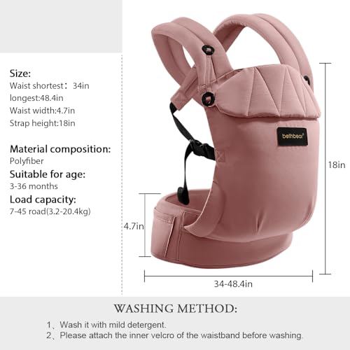 BethBear Baby Carrier Newborn to Toddler 7-45 lbs with Natural Material, Ergonomic Design,Versatile and Adjustable,Hands Free for Moms&Dads,Pink - Image 3