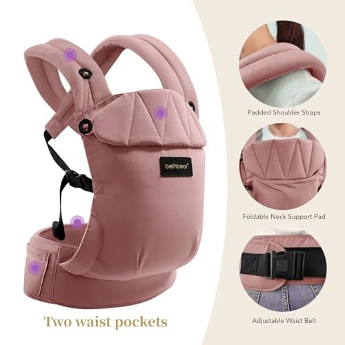 BethBear Baby Carrier Newborn to Toddler 7-45 lbs with Natural Material, Ergonomic Design,Versatile and Adjustable,Hands Free for Moms&Dads,Pink - Image 4