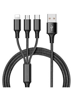 Multi Charging Cable 3 in 1 USB to C, Micro, ligthing Connector Compatible with USB Cable for Apple iPhone, Android and Type C Micro USB, Type C Smartphones 3A-1200mm Black (3 in 1)