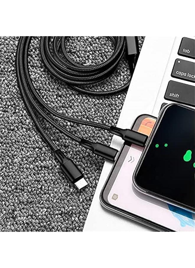 Generic - Multi Charging Cable 3 in 1 USB to C, Micro, ligthing Connector Compatible with USB Cable for Apple iPhone, Android and Type C Micro USB, Type C Smartphones 3A-1200mm Black (3 in 1) - Image 1