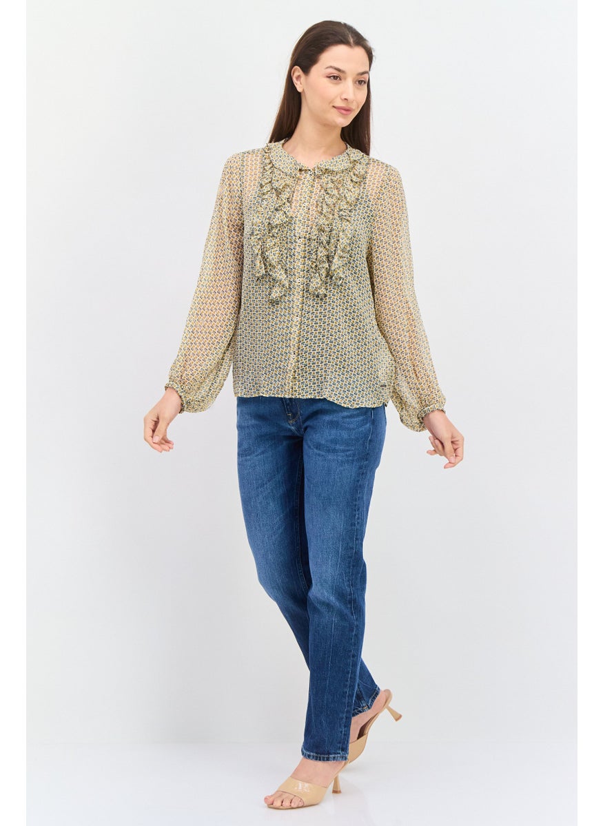 Pepe Jeans Women Ruffle Neck Long Sleeve Floral Print Top, White  - Image 4