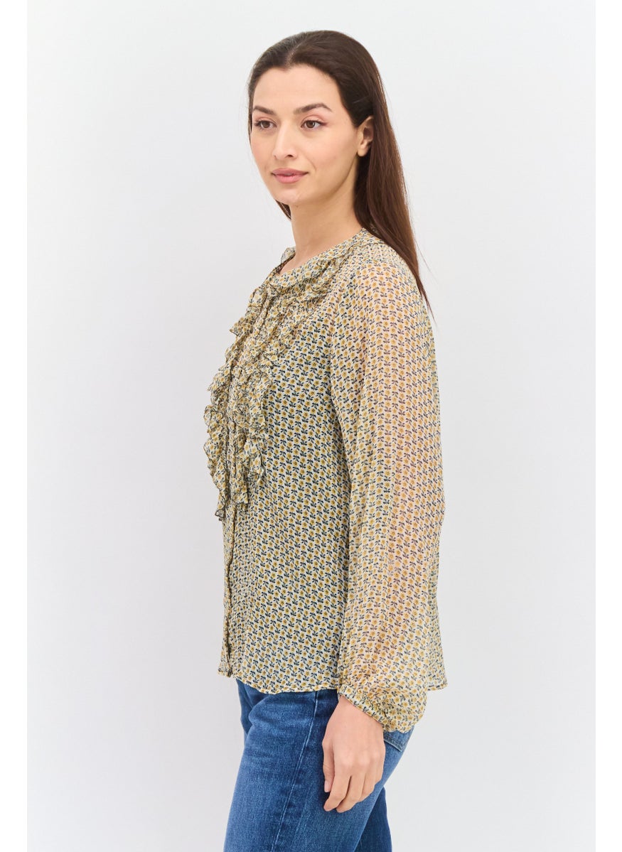 Pepe Jeans Women Ruffle Neck Long Sleeve Floral Print Top, White  - Image 2