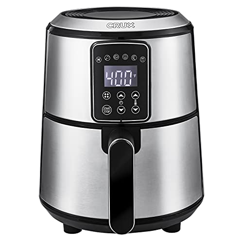 CRUX Crux 3QT Digital Air Fryer Faster PreHeat NoOil Frying Fast Healthy Evenly Cooked Meal Every Time Dishwasher Safe Non Stick Pan and Crisping Tray for Easy Clean Up Stainless Steel