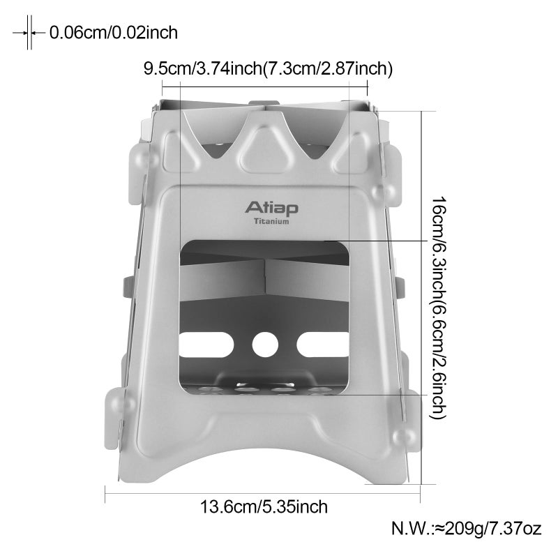 ATiAP Ultralight Titanium Wood Burning Stove Outdoor Camping Multi-Fuels Alcohol Stove BBQ Stove WS009ST-Ti (Multifunctional Wood Burning Stove) - Image 2
