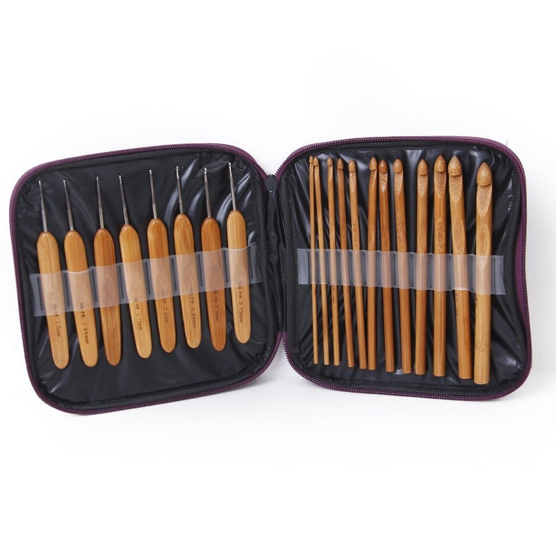 RangTeq 20 Sizes Bamboo Crochet Hooks Knitting Needles Craft Sewing Tools Knitting Yarn with Purple Case - Image 2