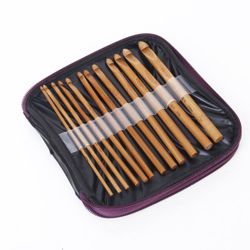 RangTeq 20 Sizes Bamboo Crochet Hooks Knitting Needles Craft Sewing Tools Knitting Yarn with Purple Case - Image 4