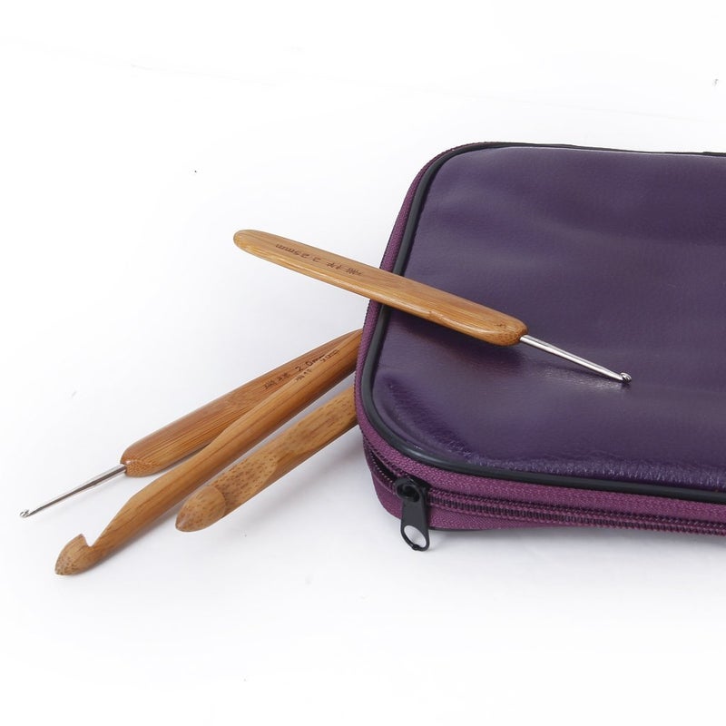 RangTeq 20 Sizes Bamboo Crochet Hooks Knitting Needles Craft Sewing Tools Knitting Yarn with Purple Case - Image 5
