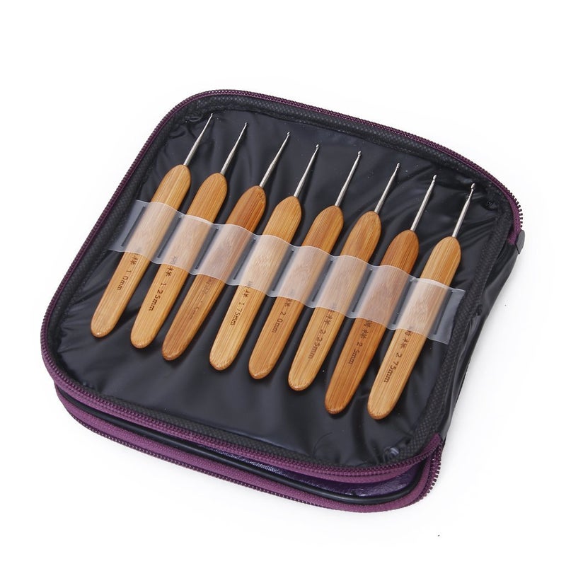 RangTeq 20 Sizes Bamboo Crochet Hooks Knitting Needles Craft Sewing Tools Knitting Yarn with Purple Case - Image 3