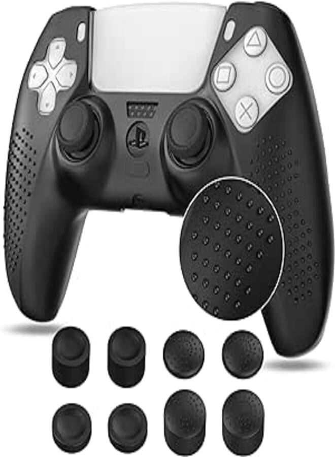 Case for PS5 Controller Skin, Anti-Slip Silicone Cover Skin with 8 Thumb Grip Caps, Anti-Scratch Protection Case Compatible with Playstation 5 DualSense Wireless Controller (Black)