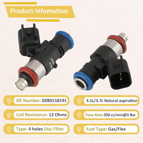 Pjvmvo 0280158191 OE Performance Fuel Injectors,Compatible with/Ford 3.5L F150 Explorer Edge Flex Mustang 2011 2012 2013 2014 2015 2016 2017 2018 2019 |3.5 TIVCT| |3.7 DOHC/PFI NA| |4 Holes| |Set of 6| - Image 3