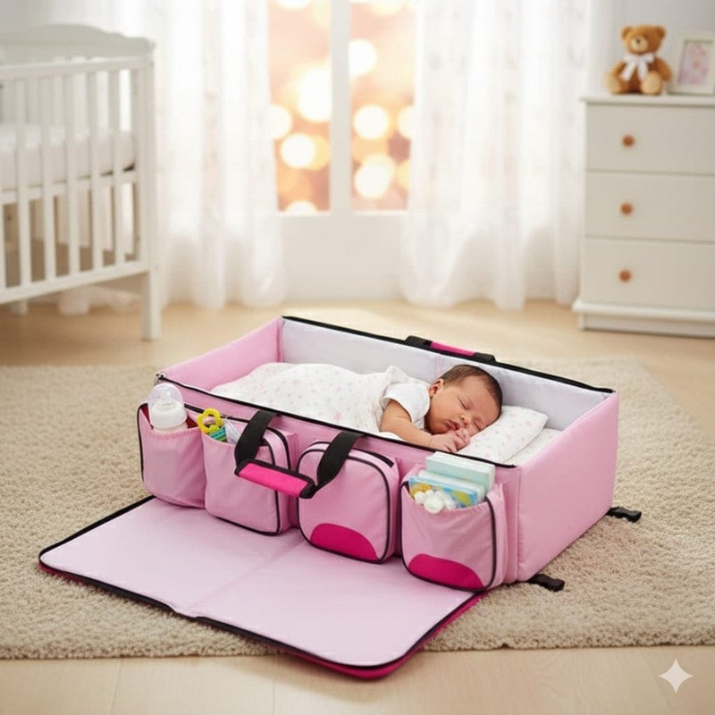 Portable baby bed with a practical design and side vents - pink. - Image 1
