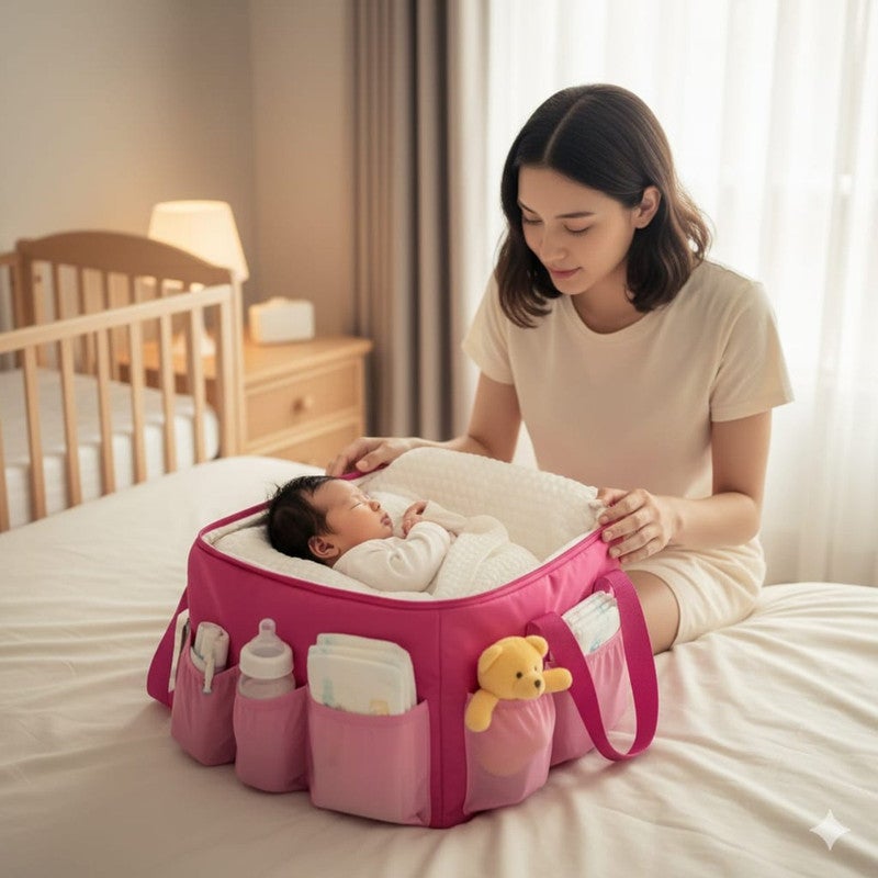 Portable baby bed with a practical design and side vents - pink. - Image 5