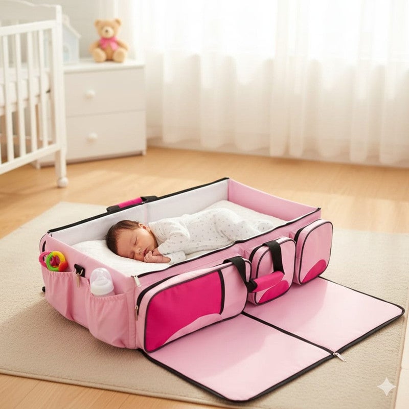 Portable baby bed with a practical design and side vents - pink. - Image 3