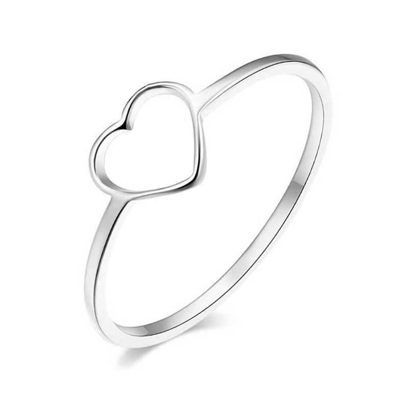 Moplusea Stainless Steel Simple Cute Love Heart Classical Plain Stacking Band Statement Wedding Promise Ring For Women (Silver, 8) - Image 1