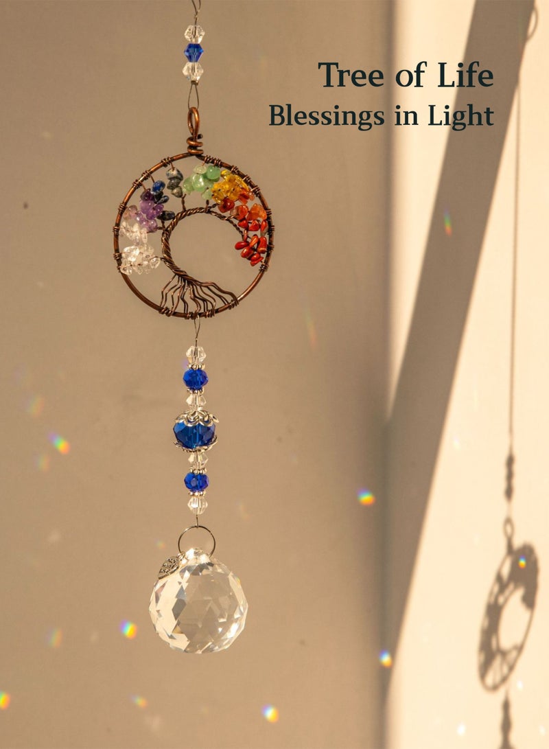 Natural Agate & Crystal Handmade Tree of Life Sun Catcher with Prism Pendant, Reflect Sunlight & Cast Rainbow Prisms, Perfect for Window, Home, Garden, and Car Decoration - Image 5