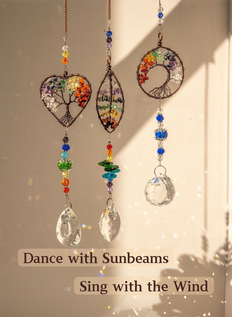 Natural Agate & Crystal Handmade Tree of Life Sun Catcher with Prism Pendant, Reflect Sunlight & Cast Rainbow Prisms, Perfect for Window, Home, Garden, and Car Decoration - Image 2