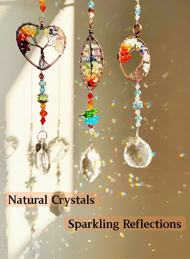 Natural Agate & Crystal Handmade Tree of Life Sun Catcher with Prism Pendant, Reflect Sunlight & Cast Rainbow Prisms, Perfect for Window, Home, Garden, and Car Decoration - Image 1