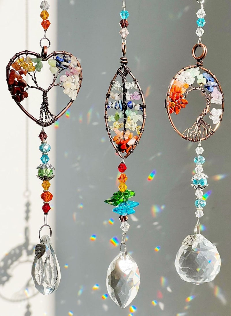 Natural Agate & Crystal Handmade Tree of Life Sun Catcher with Prism Pendant, Reflect Sunlight & Cast Rainbow Prisms, Perfect for Window, Home, Garden, and Car Decoration - Image 3
