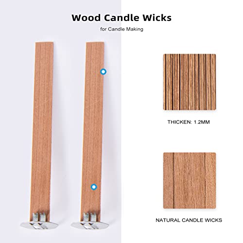 Ziosxin 50 Set Candle Wick, Thicken Smokeless Cherry Wood Wicks for Candles-Long Lasting Flame-Easily Burn, Candle Cores with Stand and Glue Dot, Candle Wicks for Candle Making - Image 3