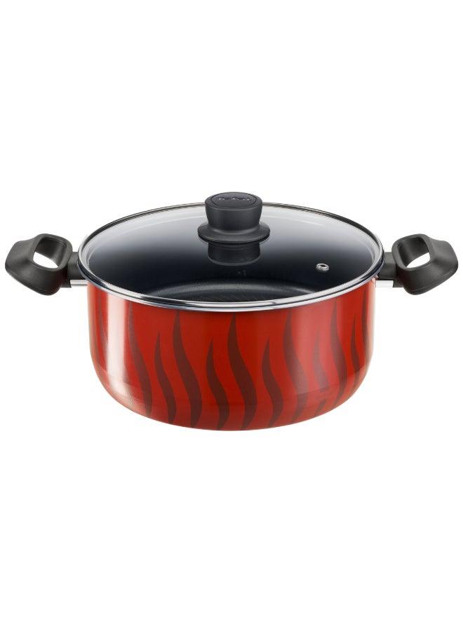 TEFAL Stewpot 26 cm | Tempo Flamme Cookware | 6.3 liters | Aluminium | Safe non stick coating | Lid | Stovetop Compatibility | Stewing recipes | Red | Made in France | 2 Years Warranty | C3045285 Red - Image 1